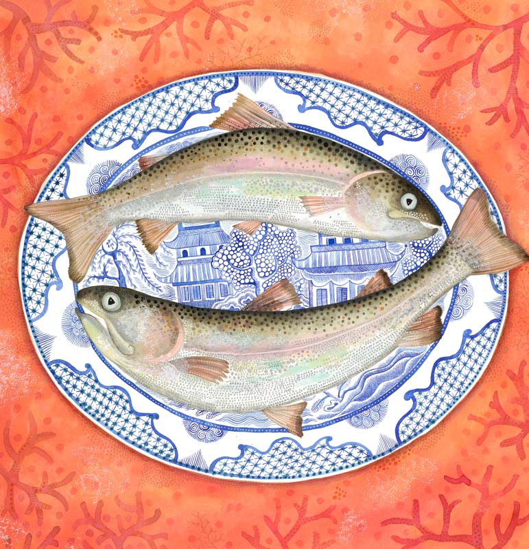 Jane Ray - Trout & Willow Pattern - Limited Edition Print