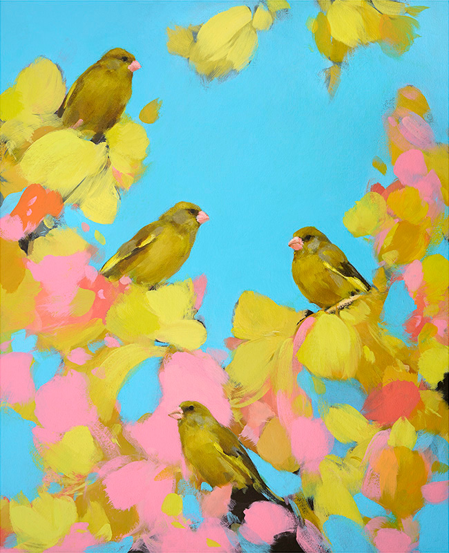 heidi-langridge-greenfinches-in-pink