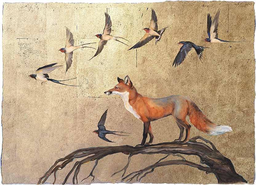 JM4104 -Jackie-Morris-Summer-Swallows-and-Fox-signed-limited-edition-print