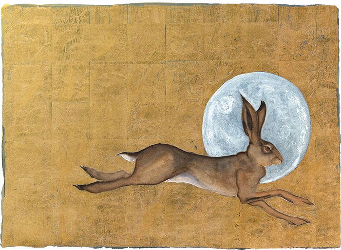 Jackie-Morris-Hare-and-Moon-gold-leaf-limited-edition-print